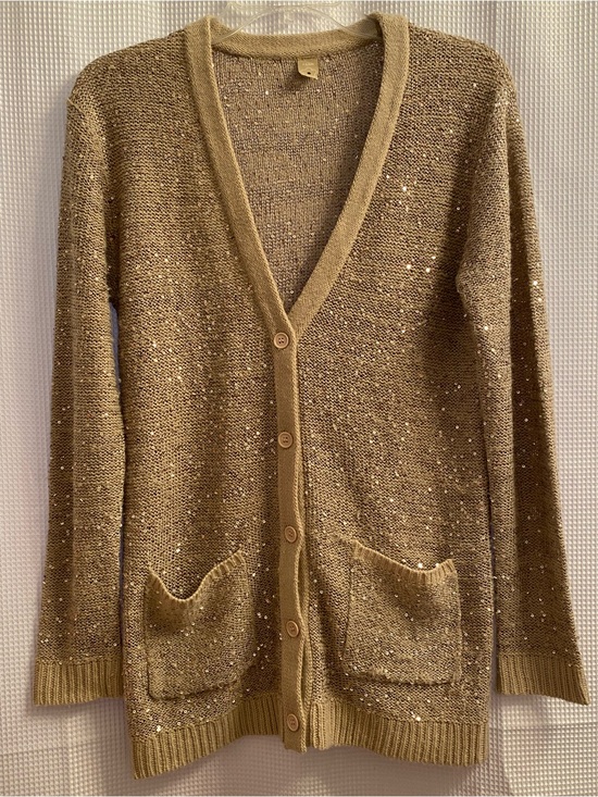 FARM Rio Sweaters - Rare Neutral Farm Rio Golden Sequin V-Neck Cardigan